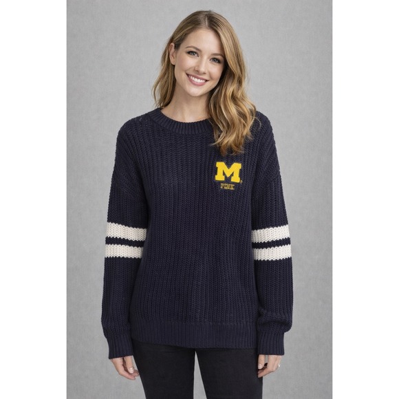 PINK Victoria's Secret Sweaters - PINK Victoria's Secret University of Michigan Wolverines Navy Knit Sweater M